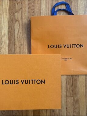 Louis Vuitton Orange Box and Bag Set with Blue Handles